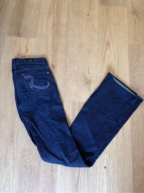 Rock & Republic Dark Indigo Bootcut Jeans with Purple Back Stitching